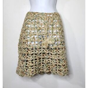 HANDMADE Size Medium Beige Open Knit A-line Skirt with Adjustable Waist‎